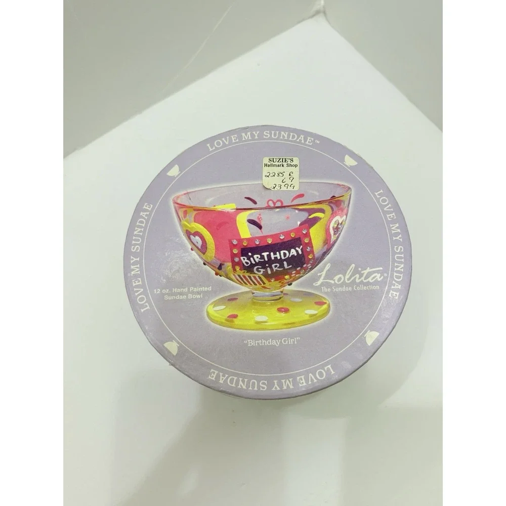 Lolita Love My Sundae Birthday Girl Hand Painted Bejeweled Glass Ice Cream Dish